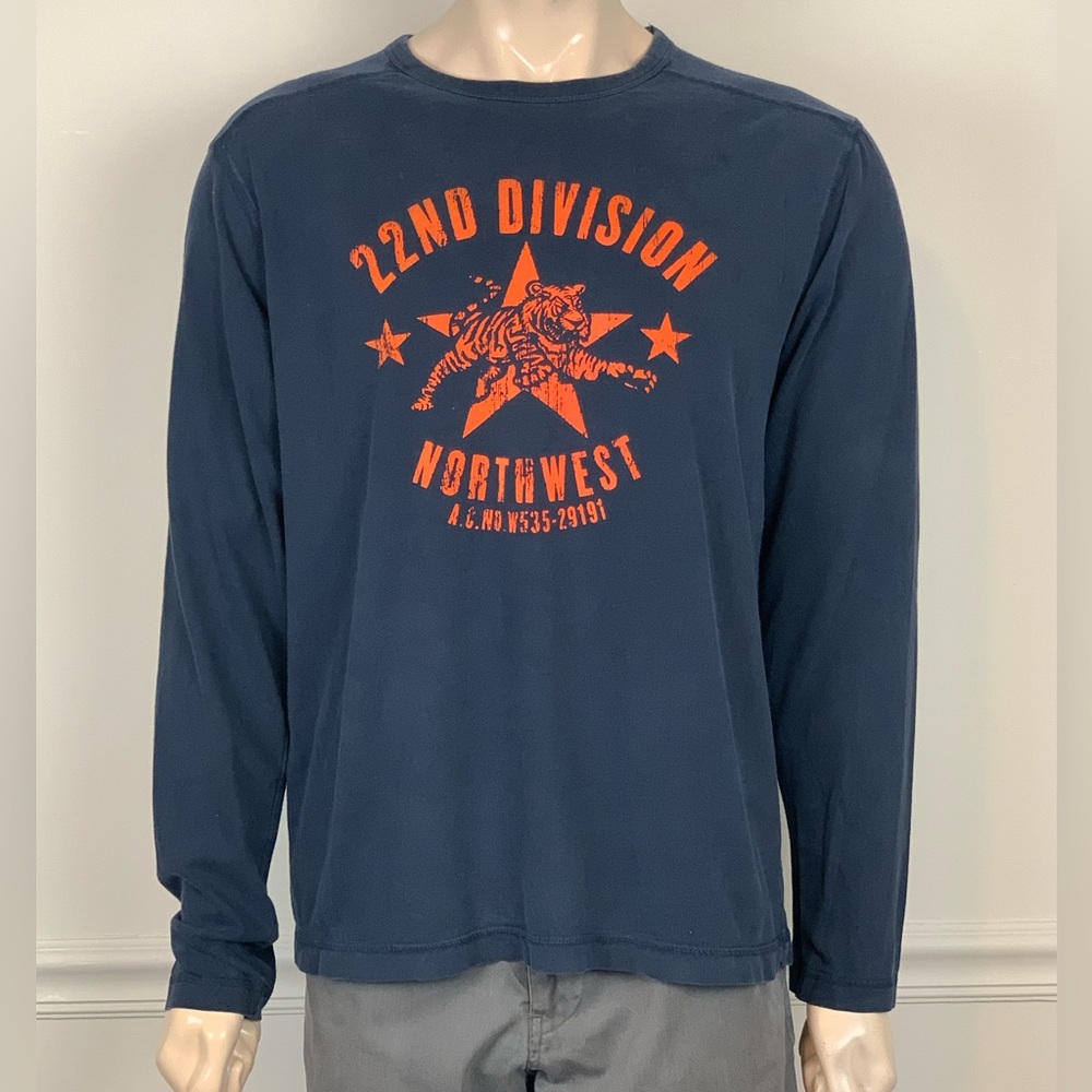 Old Navy Long Sleeve Blue and Orange Tee with Graphic Design